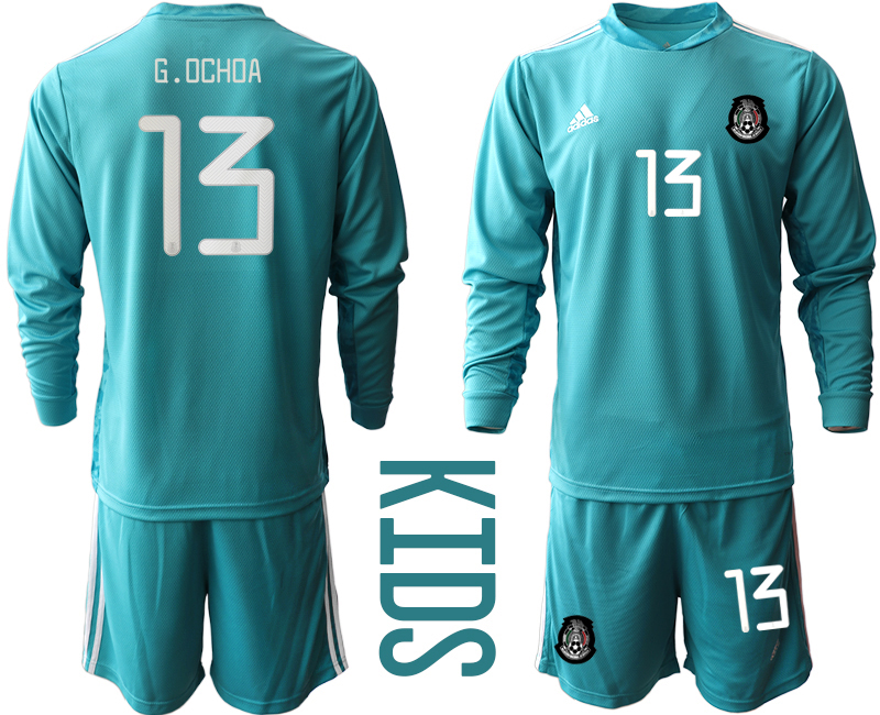 Youth 2020-2021 Season National team Mexico goalkeeper Long sleeve blue #13 Soccer Jersey